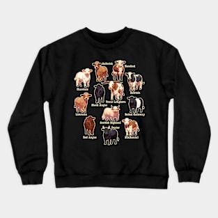 Fun Cow Breeds Design - Heifers, Bulls and Cows Crewneck Sweatshirt